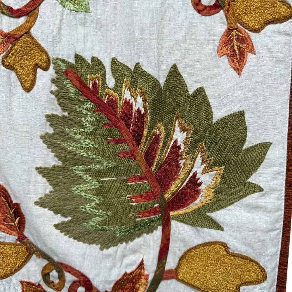 PIER 1 IMPORTS Table Runner Embroidered Harvest Floral and Leaves 14x70